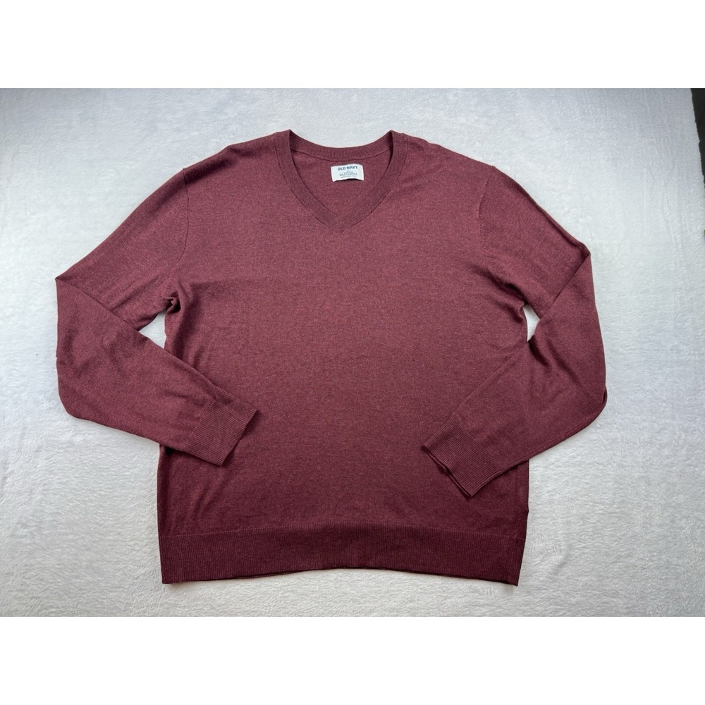 Old Navy Sweater Mens Extra Large Maroon Red‎ Long Sleeve Pullover V-Neck Light